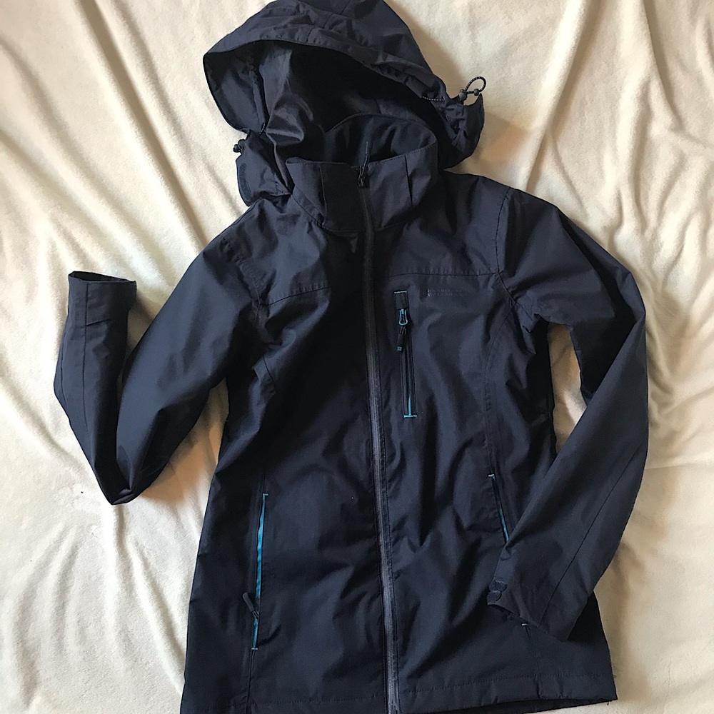 Waterproof jacket, raincoat with hood, navy